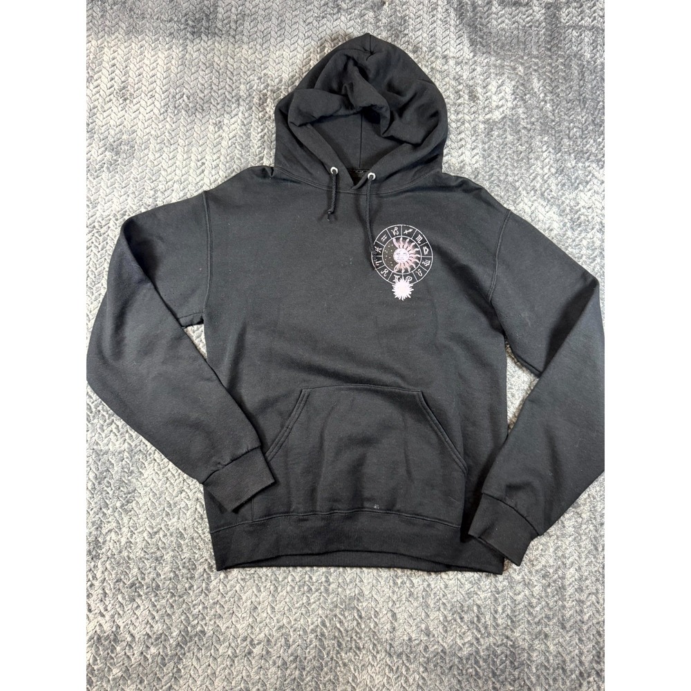 Bowery Supply Co Cosmic Love Hoodie Women Small Black Graphic Print Fleece Lined
